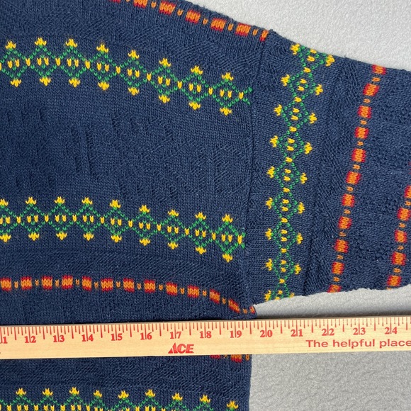 VTG 90s Nordic Fair Isle Knit Sweater Medium Geometric USA Grandpa Cottagecore - Picture 9 of 10
